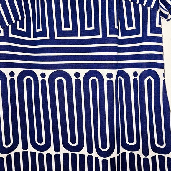 Trina Turk Geometric 70s Style Blue & White Mini Shift Dress. Size M. - Picture 4 of 6